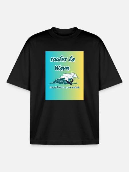Teal_Illustrated_Wave - T-shirt unisexe boxy épais biologique Stanley/Stella - noir