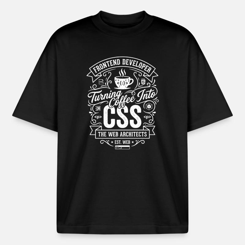 Frontend Coffee CSS Tee - T-shirt unisexe épais coupe boxy Stanley/Stella - noir
