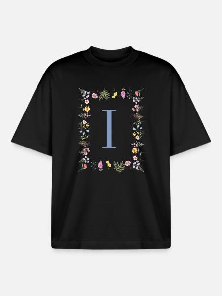 Florale Initial "I" Blumenmonogramm - Boxy Heavyweight Unisex Organic T-Shirt von Stanley/Stella - Schwarz