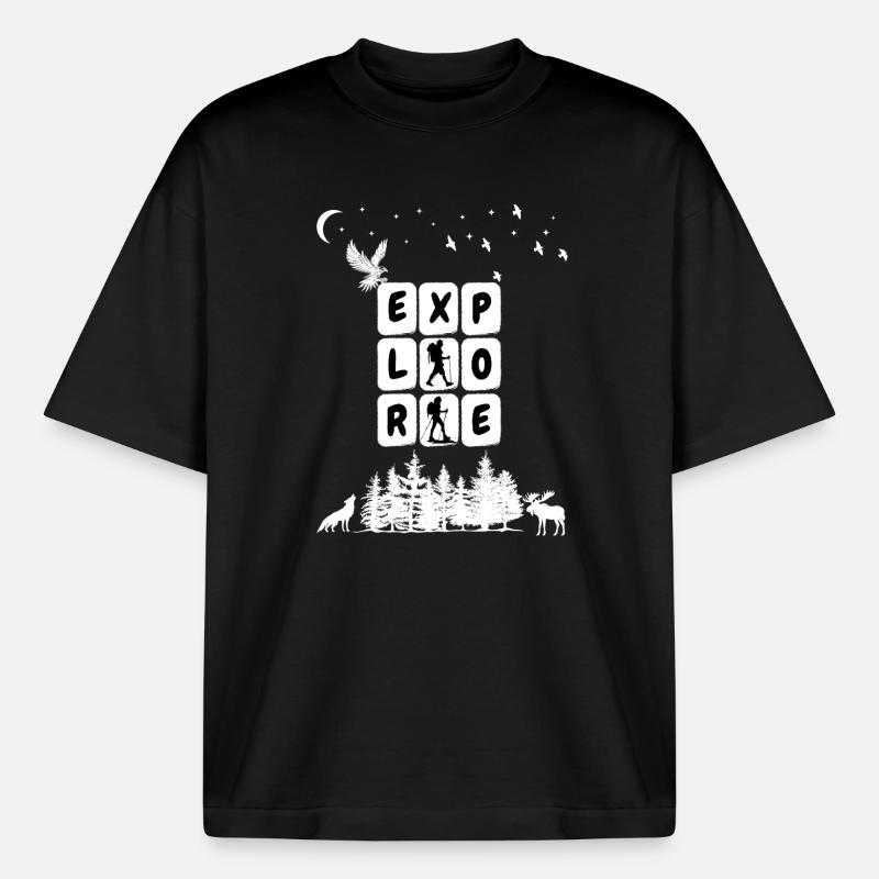 Explore Camping Graphic - Boxy Heavyweight Unisex Organic T-Shirt by Stanley/Stella - black