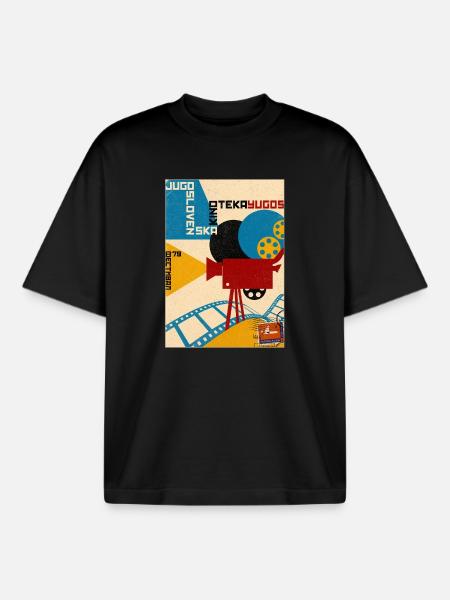 Old-School Film Camera Poster - Boxy Heavyweight Unisex Organic T-Shirt by Stanley/Stella - black