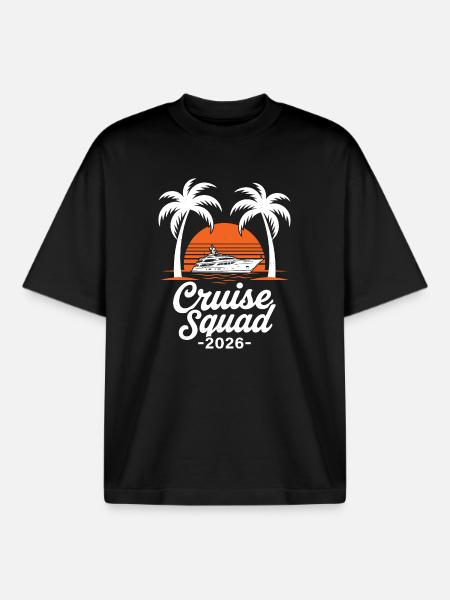 Cruise Squad Sunset Boat 2026 - Boxy Heavyweight Unisex Organic T-Shirt by Stanley/Stella - black