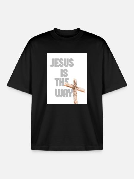 Jesus Is The Way Cross Graphic - Boxy Heavyweight Unisex Organic T-Shirt by Stanley/Stella - black