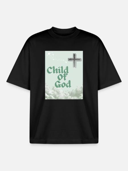 Child of God Cross Cloud Art - Boxy Heavyweight Unisex Organic T-Shirt by Stanley/Stella - black