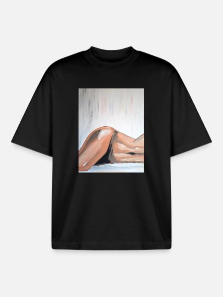 Impressionist Nude Lying Down - Boxy Heavyweight Unisex Organic T-Shirt by Stanley/Stella - black