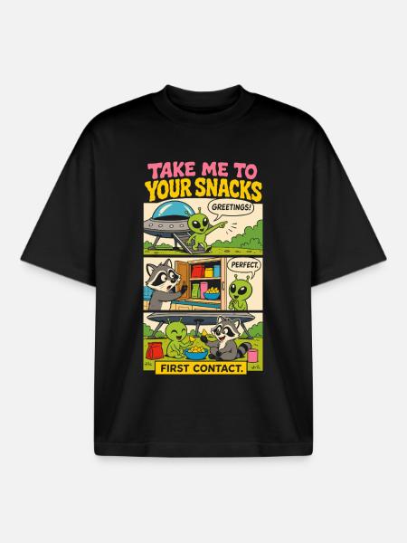 Alien first contact with snacks - Boxy Heavyweight Unisex Organic T-Shirt by Stanley/Stella - black