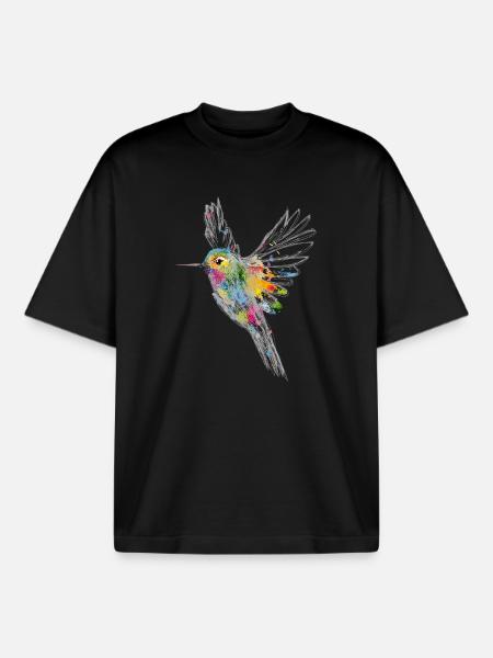 Un colibri Aquarelle Graffiti - T-shirt unisexe boxy épais biologique Stanley/Stella - noir