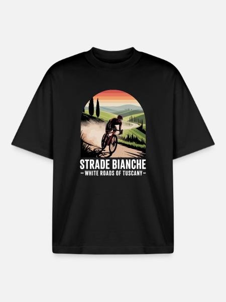 Strade Bianche Art Cyclisme Toscane - T-shirt unisexe boxy épais biologique Stanley/Stella - noir