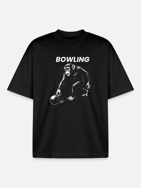 Monkey Bowling gift - Boxy Heavyweight Unisex Organic T-Shirt by Stanley/Stella - black