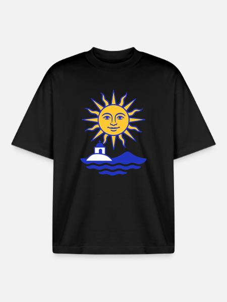 Greece Sun: Sun, Water, Chapel - Boxy Heavyweight Unisex Organic T-Shirt by Stanley/Stella - black