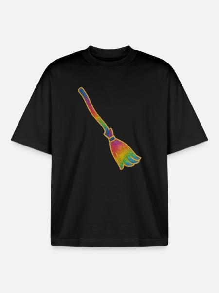 Zauberbesen | Hexenbesen | Regenbogenbesen Glitter - Boxy Heavyweight Unisex Organic T-Shirt von Stanley/Stella - Schwarz