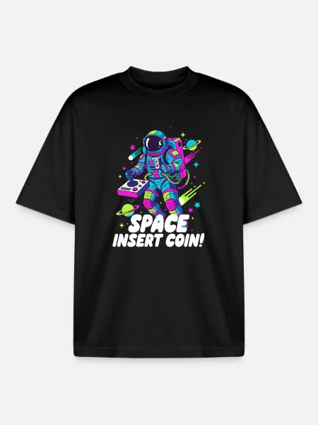 Space Insert Coin - Boxy Heavyweight Unisex Organic T-Shirt by Stanley/Stella - black