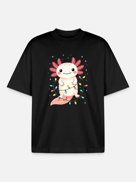 Pull de Noël Axolotl Drôle Mignon - T-shirt unisexe boxy épais biologique Stanley/Stella - noir
