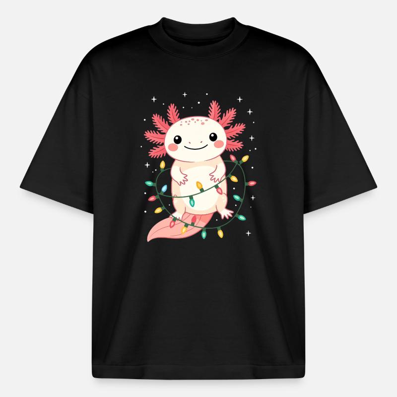 Pull de Noël Axolotl Drôle Mignon - T-shirt unisexe boxy épais biologique Stanley/Stella - noir