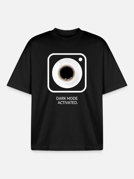 Dark Mode Activated Coffee Saying Design - Boxy Heavyweight Unisex Organic T-Shirt by Stanley/Stella - black