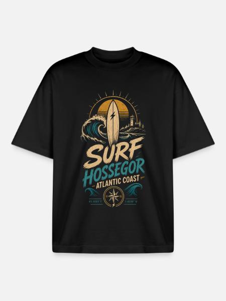 Hossegor Surfen - Boxy Heavyweight Unisex Organic T-Shirt von Stanley/Stella - Schwarz