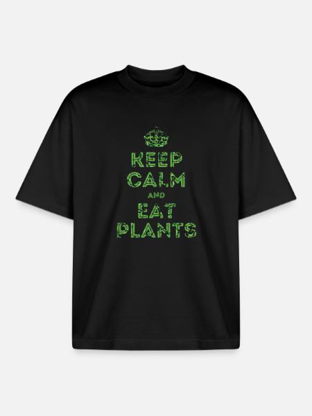 Keep Calm and Eat Plants - Boxy Heavyweight Unisex Organic T-Shirt by Stanley/Stella - black