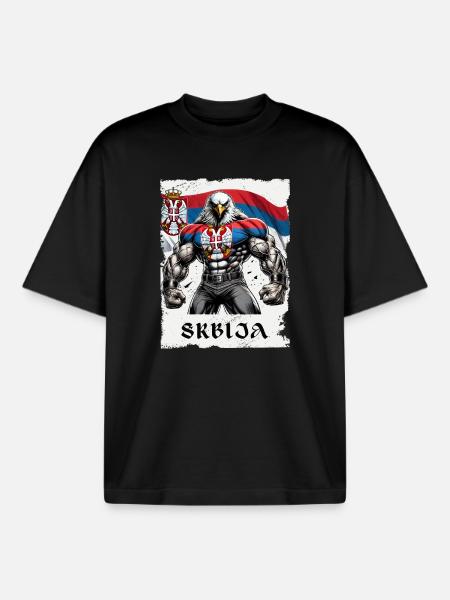 Serbia Eagle Bodybuilding Design - Boxy Heavyweight Unisex Organic T-Shirt by Stanley/Stella - black