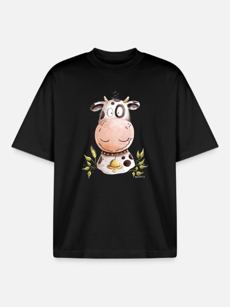 Droll Cow I Beef Farm Animals - Boxy Heavyweight Unisex Organic T-Shirt by Stanley/Stella - black