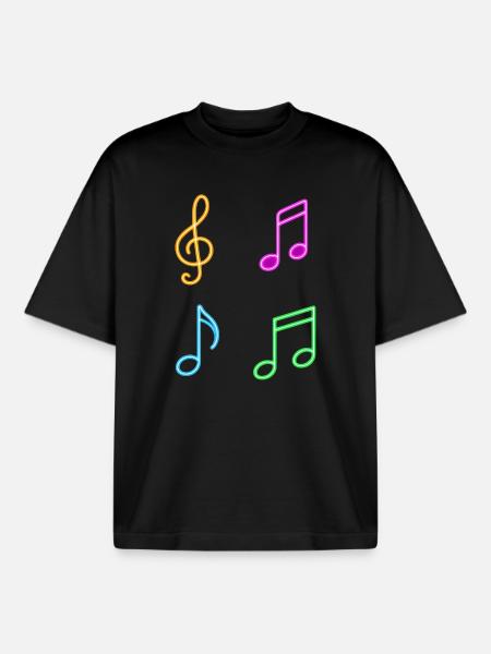 Neon Sheet Music – Music Vibes - Boxy Heavyweight Unisex Organic T-Shirt by Stanley/Stella - black