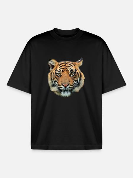 Tiger Head Closeup - Boxy Heavyweight Unisex Organic T-Shirt by Stanley/Stella - black