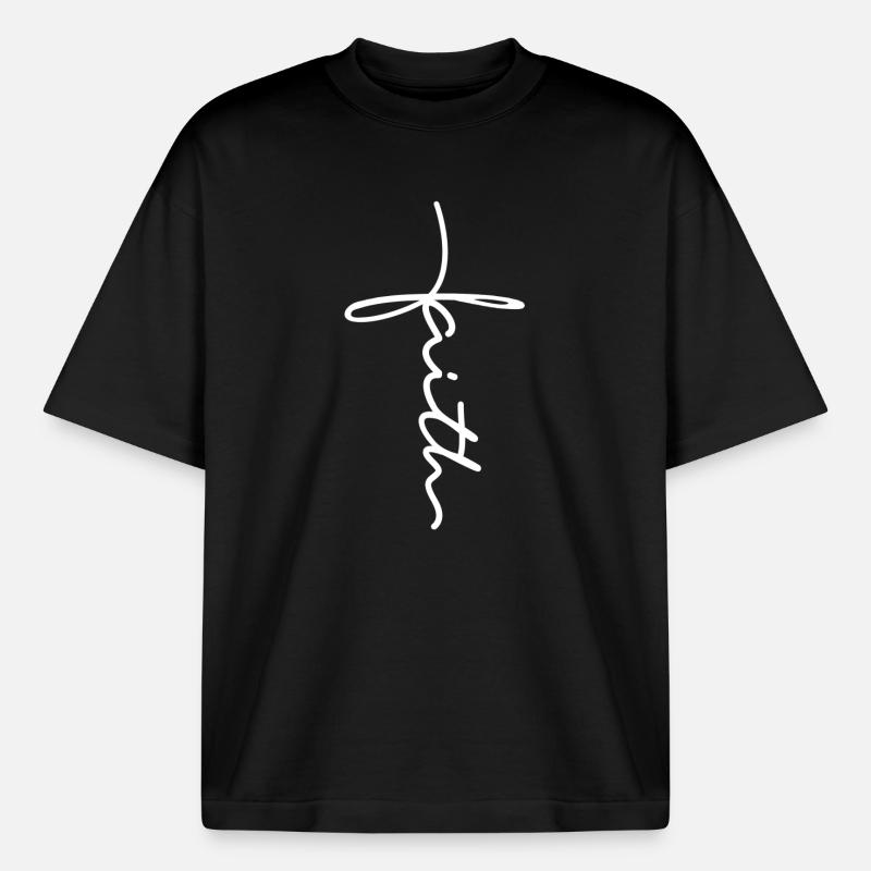 Crois-scripte de la foi - T-shirt unisexe boxy épais biologique Stanley/Stella - noir