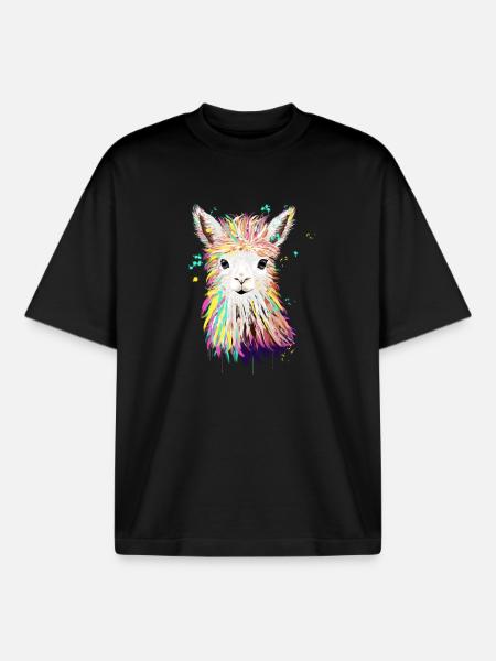 Lama Aquarelle - T-shirt unisexe boxy épais biologique Stanley/Stella - noir