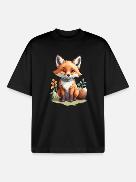 Cute little fox - Boxy Heavyweight Unisex Organic T-Shirt by Stanley/Stella - black