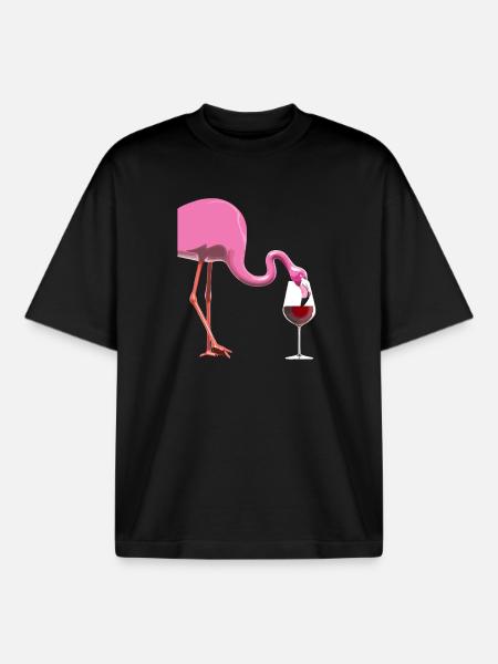 Flamingo with wine glass - Boxy Heavyweight Unisex Organic T-Shirt by Stanley/Stella - black