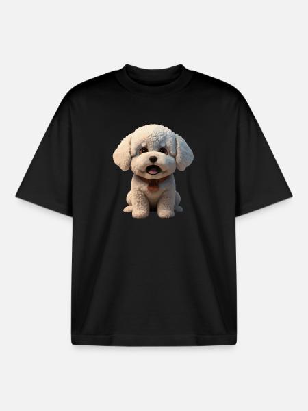 Chiot mignon avec un regard joyeux - T-shirt unisexe boxy épais biologique Stanley/Stella - noir