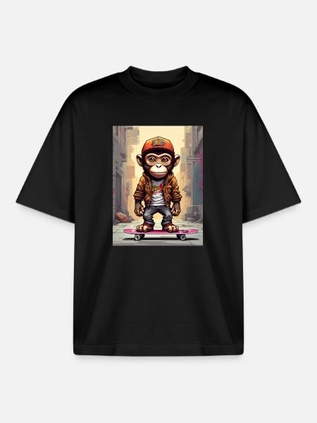 Skate-Monkey im Großstadt-Style - Boxy Heavyweight Unisex Organic T-Shirt von Stanley/Stella - Schwarz