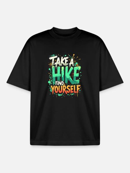 TAKE A HIKE, FIND YOURSELF - Boxy Heavyweight Unisex Organic T-Shirt by Stanley/Stella - black