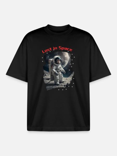 Lost in Space - Monkey as Astronaut - Boxy Heavyweight Unisex Organic T-Shirt by Stanley/Stella - black