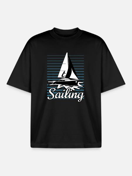 Sailboat 002 - Boxy Heavyweight Unisex Organic T-Shirt by Stanley/Stella - black