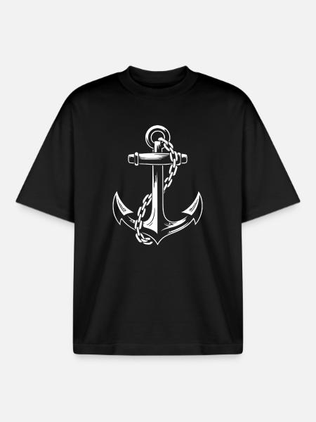 Robuster Schiffsanker mit Kette - Boxy Heavyweight Unisex Organic T-Shirt von Stanley/Stella - Schwarz