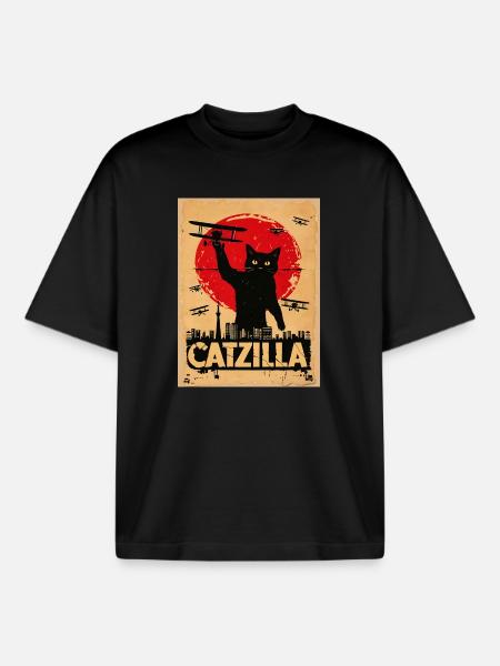 Warrior Cat in War Sky - Boxy Heavyweight Unisex Organic T-Shirt by Stanley/Stella - black