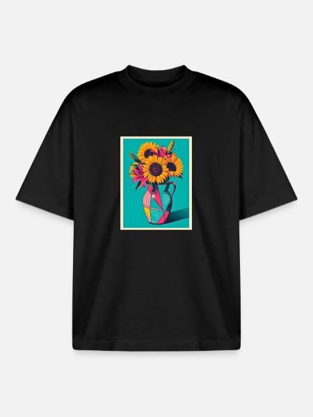 Pop Art Flower Vase - Boxy Heavyweight Unisex Organic T-Shirt by Stanley/Stella - black
