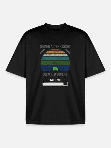 Gamer Leveling Loading Retro Sunburst - Boxy Heavyweight Unisex Organic T-Shirt by Stanley/Stella - black
