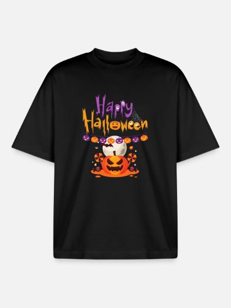 Happy Halloween Pumpkin Fun - Boxy Heavyweight Unisex Organic T-Shirt by Stanley/Stella - black