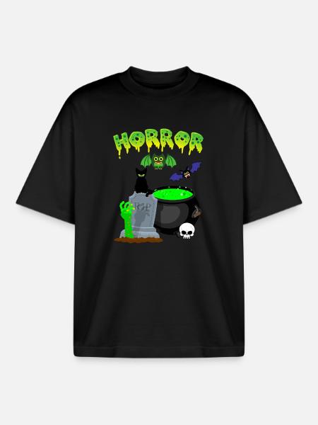 Green Witch's Cauldron Spooky Night - Boxy Heavyweight Unisex Organic T-Shirt by Stanley/Stella - black