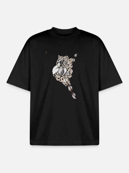 Flower Mandala Feather Art - Boxy Heavyweight Unisex Organic T-Shirt by Stanley/Stella - black
