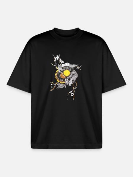 Handgezeichnete Blume Gelbe Mitte - Boxy Heavyweight Unisex Organic T-Shirt von Stanley/Stella - Schwarz
