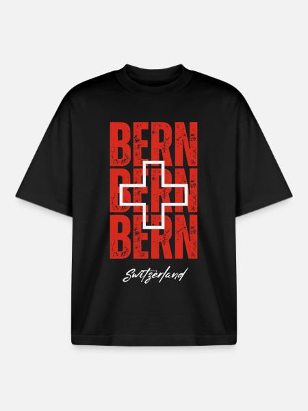 J’aime Berne, souvenir de Berne - T-shirt unisexe boxy épais biologique Stanley/Stella - noir