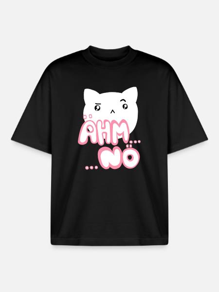 Euh, non, le rose chat kawaii - T-shirt unisexe boxy épais biologique Stanley/Stella - noir