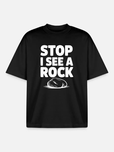 Stop I See a Rock - Boxy Heavyweight Unisex Organic T-Shirt by Stanley/Stella - black