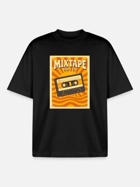 Retro Mixtape Illustration with Warm Seventies - Boxy Heavyweight Unisex Organic T-Shirt by Stanley/Stella - black