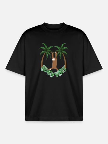 Beach Vibes Sloth - Boxy Heavyweight Unisex Organic T-Shirt von Stanley/Stella - Schwarz