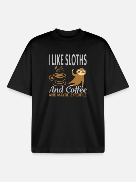 Likes sloths coffee 3 people - Boxy Heavyweight Unisex Organic T-Shirt by Stanley/Stella - black