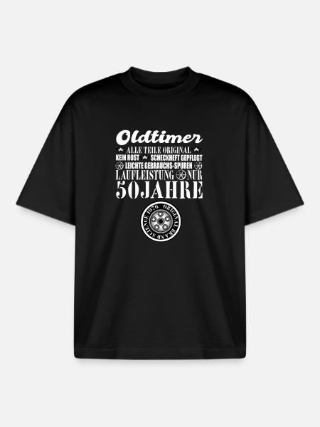 50th Birthday - Classic Car - Boxy Heavyweight Unisex Organic T-Shirt by Stanley/Stella - black