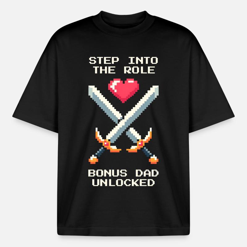 Bonus-Papa freigeschaltet | Stiefvater Patchwork - Boxy Heavyweight Unisex Organic T-Shirt von Stanley/Stella - Schwarz